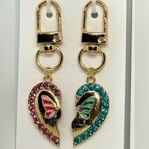 BAG CHARM “Best Friends” Butterfly Heart Bag Charms Keychain in Pink & Blue
